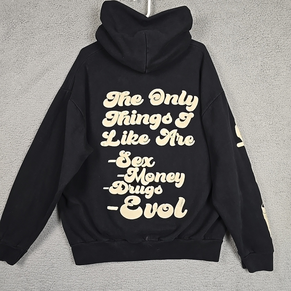 Vintage EVOL Love Is For Lames Black and White Hoodie Size XL - Picture 12 of 16